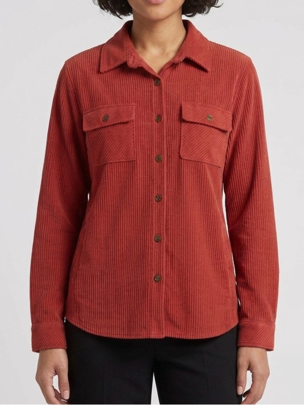 Alfred Dunner Vibrant Red Ribbed Cozy Button-Up